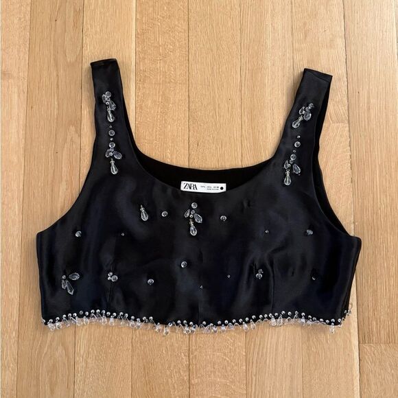 Zara Tops - Zara Black Embellished Crop Top